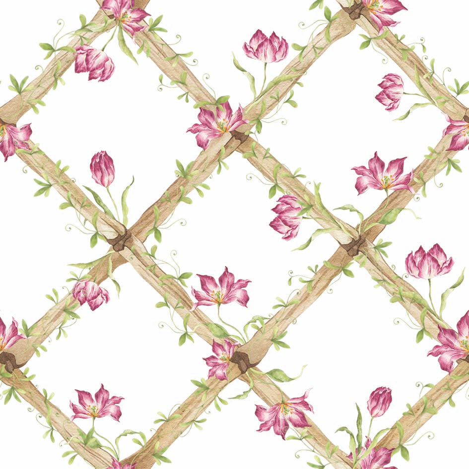 BambooTrellisBorder__Tiger Tulips