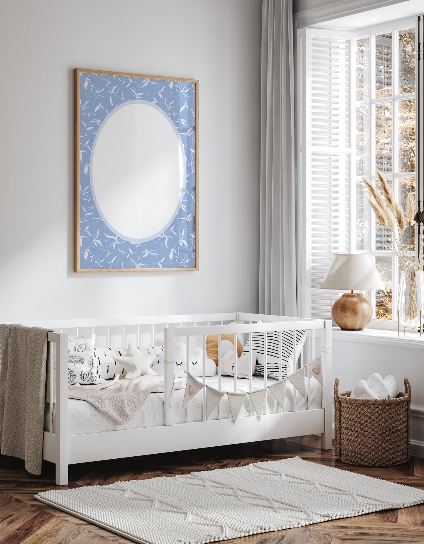 Botanical__Blue__Oval
Blue botanical picture frame mat board with delicate trailing botanicals; perfect for framing baby boy photos, heirloom nursery prints, or family artwork — a thoughtful gift for baby showers, christenings, or birthdays.