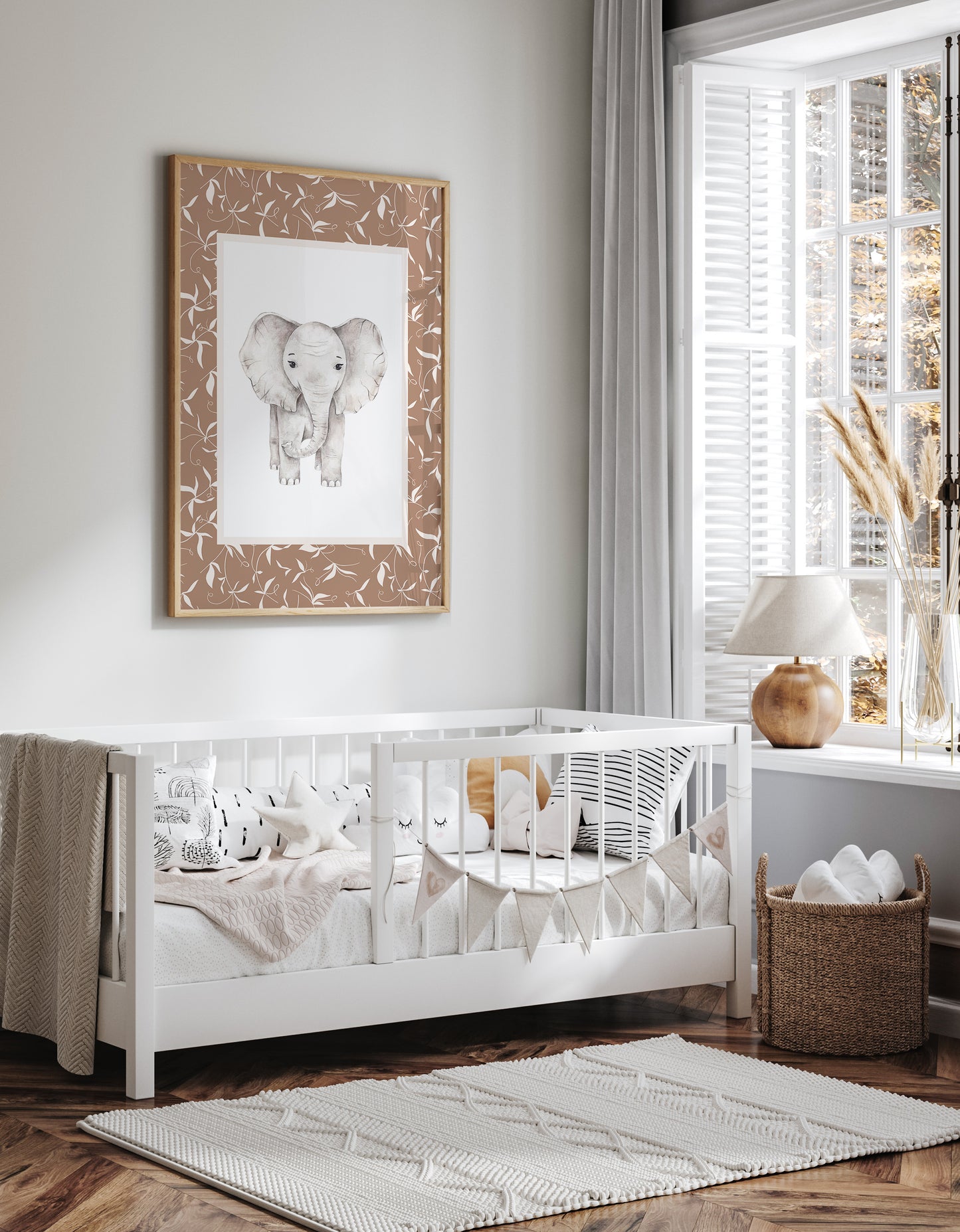 Botanical__Brown__Rectangle_Elephant
Brown botanical picture frame mat board with classic botanical detailing; perfect for neutral nursery décor, woodland-inspired art, or timeless family photos — a versatile gift for baby showers, birthdays, or christenings.
