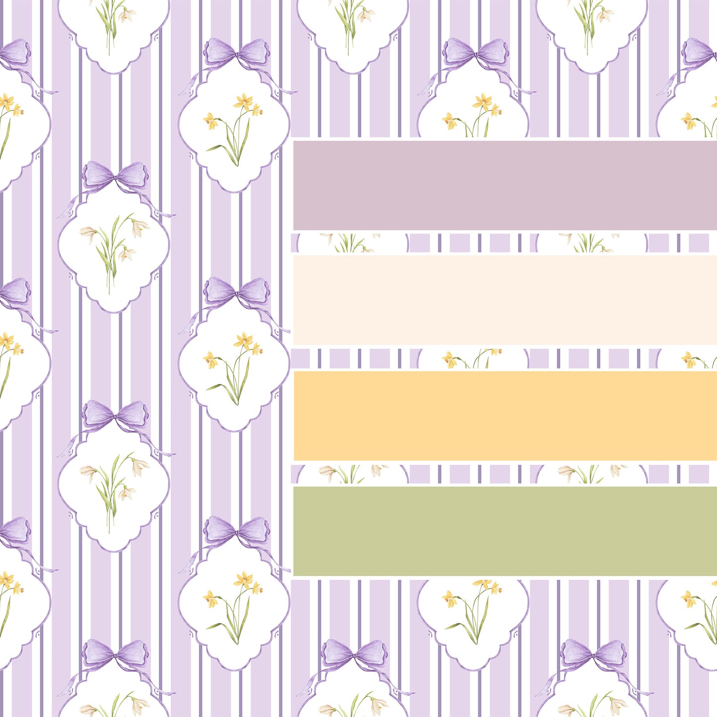 Snowdrops Bold Pinstripe Accent Wallpaper - Diamond Medallion, Lilac Background
