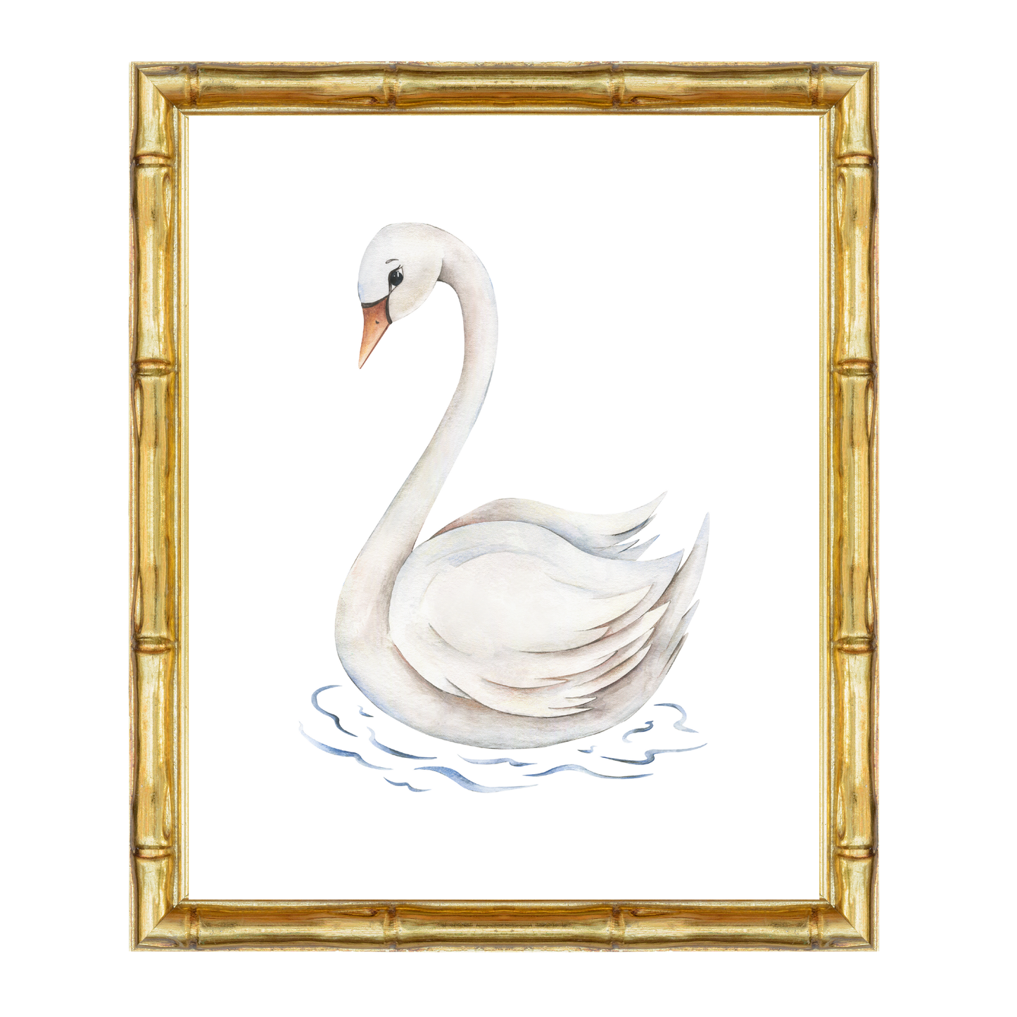 Gentle swan watercolour nursery art print in soft beige and white tones; perfect for nursery walls, girls’ bedrooms, or as a charming baby shower or christening gift.