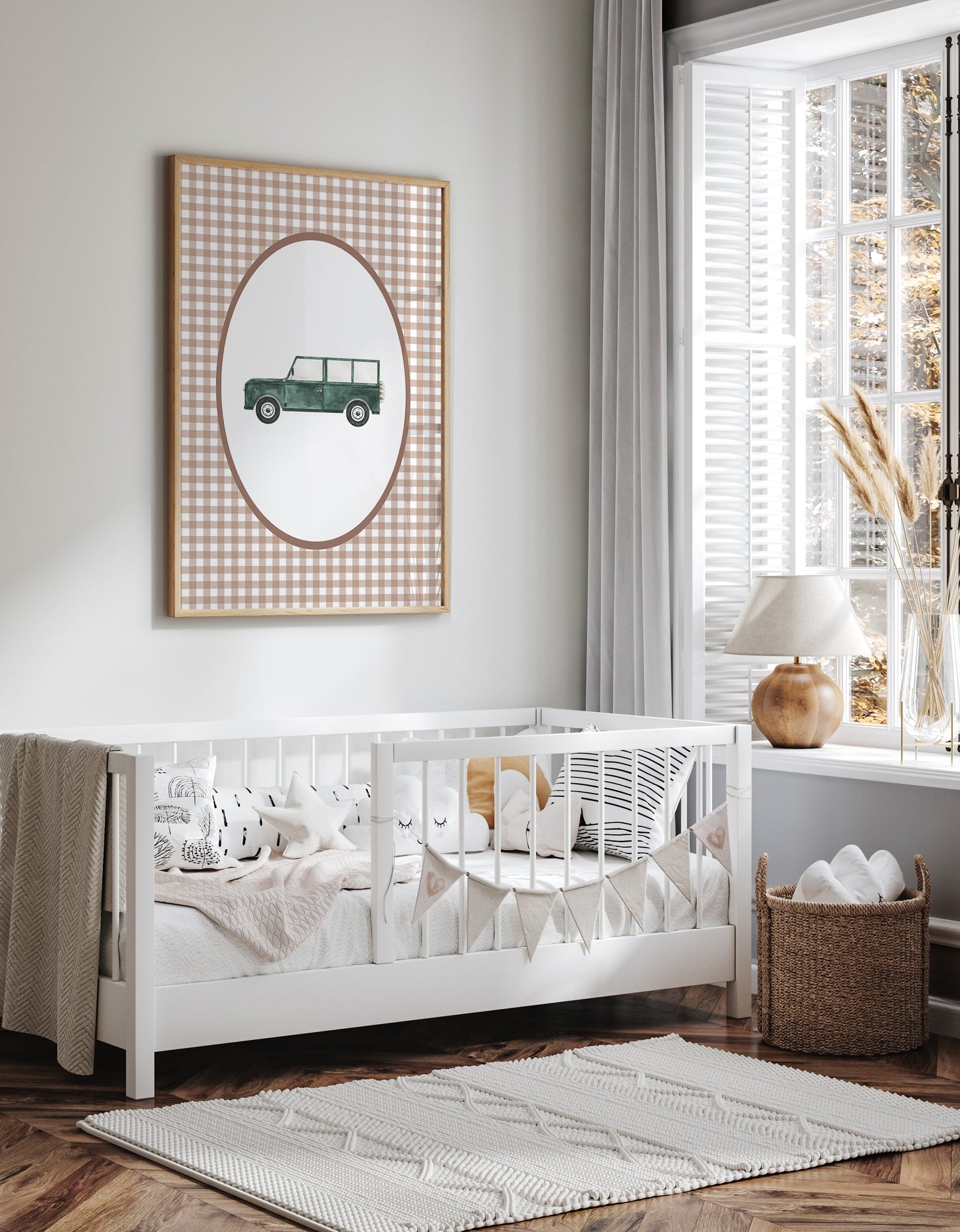 Gingham__Brown__Oval__landrover
Brown gingham picture frame mat board with warm check pattern; perfect for neutral nursery décor, woodland-themed prints, or timeless family photos — a versatile gift for christenings or classic interiors.