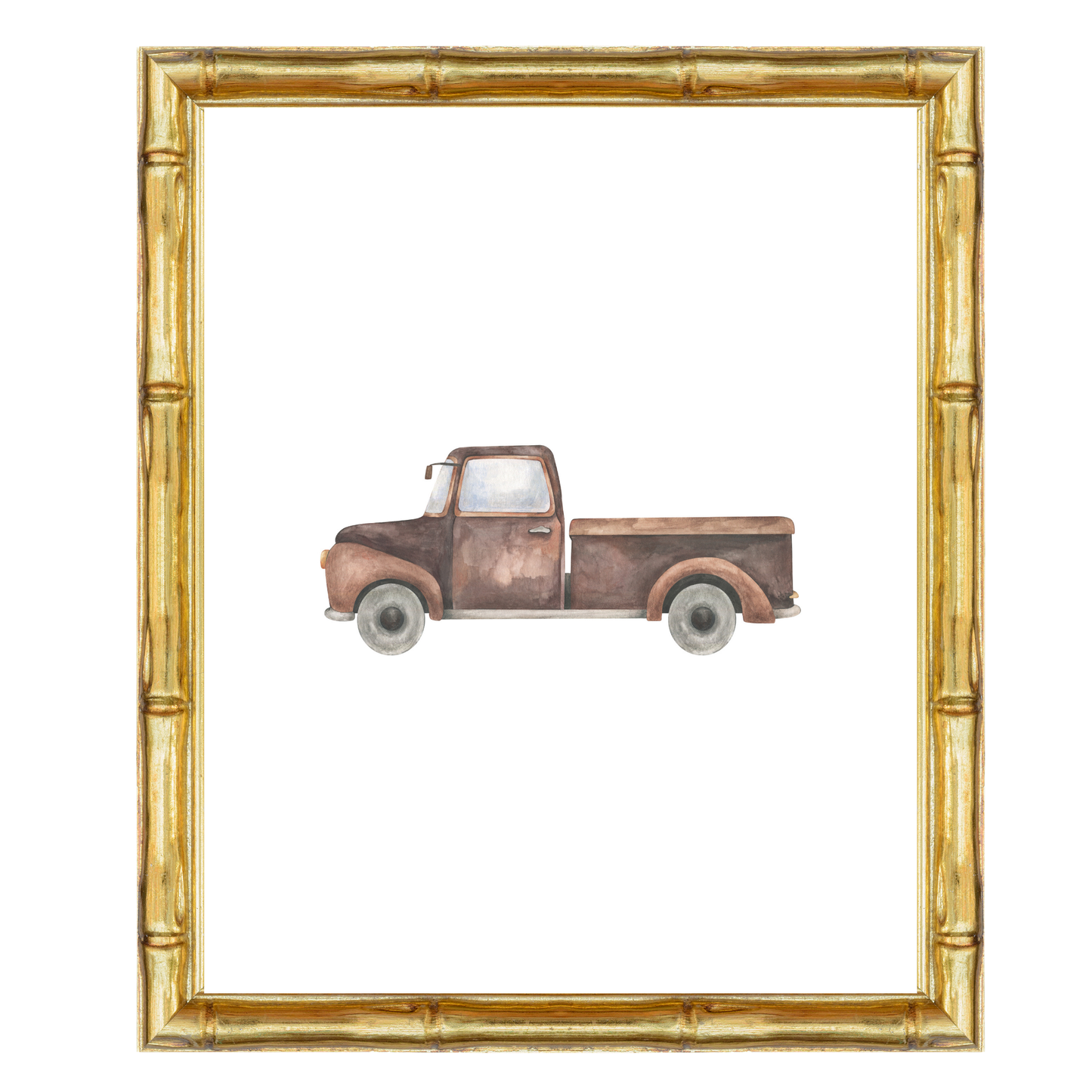 Vintage brown pickup truck nursery art print – a nostalgic illustration perfect for grandmillennial and traditional interiors. A thoughtful gift for baby boys, ideal for birthdays, baby showers, and christenings.