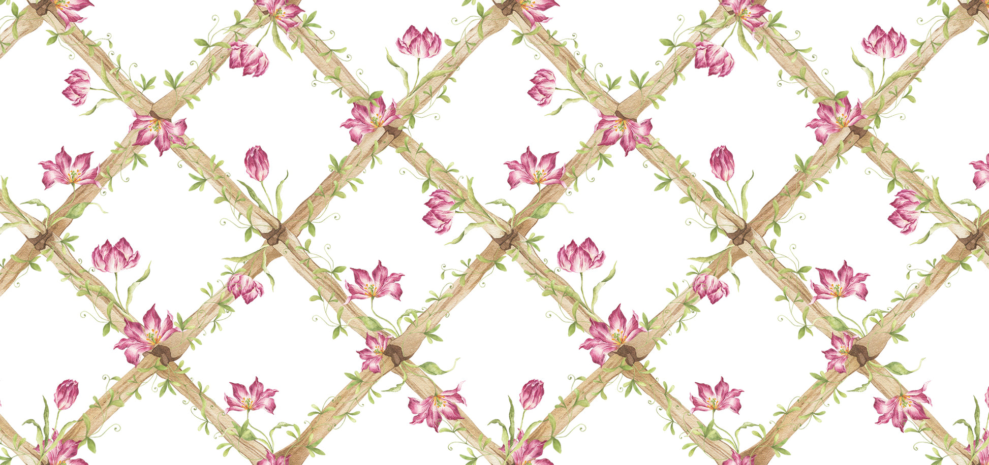 BambooTrellisBorder__Tiger Tulips