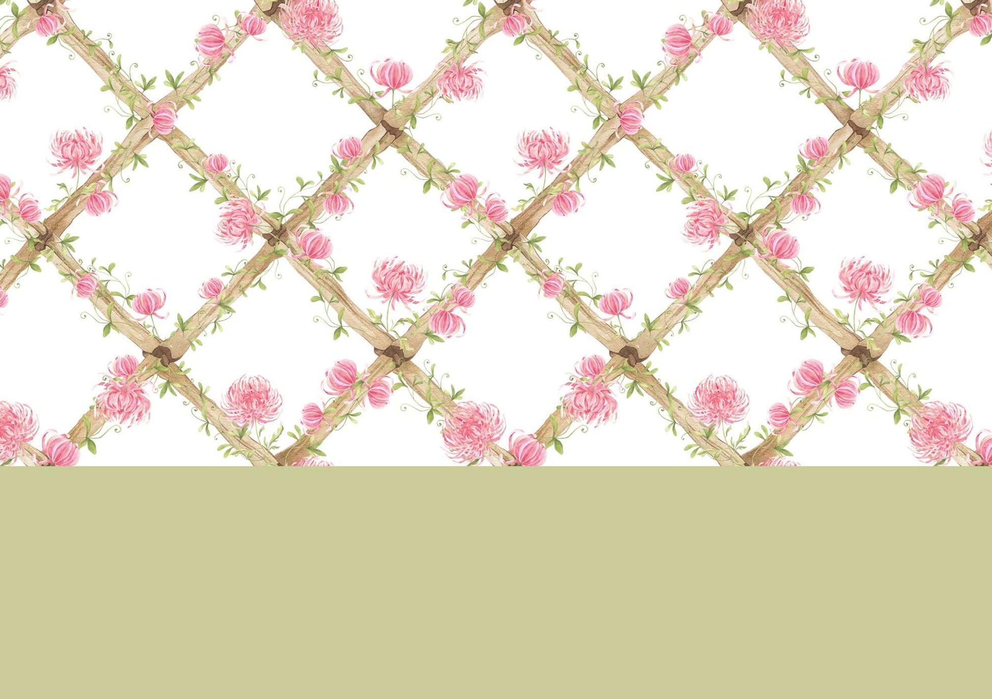 Chrysanthemums Bamboo Trellis Wallpaper Border