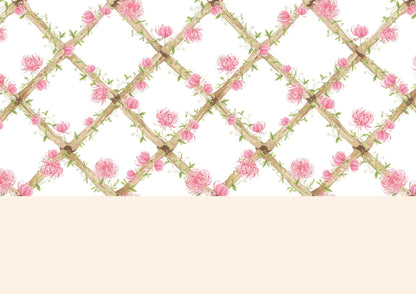 Chrysanthemums Bamboo Trellis Wallpaper Border
