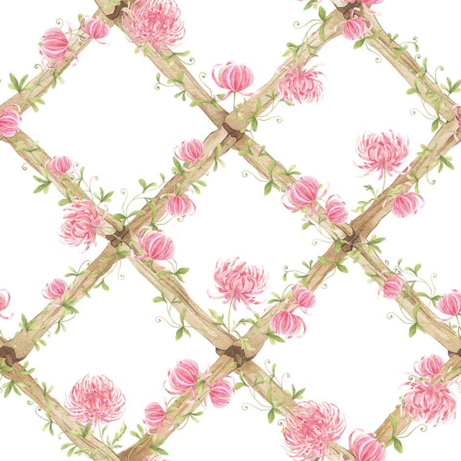 Chrysanthemums Bamboo Trellis Wallpaper Border