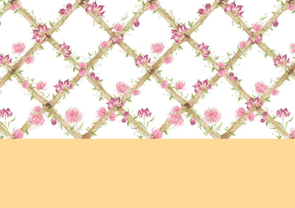 Chrysanthemums & Tiger Tulips Bamboo Trellis Wallpaper Border