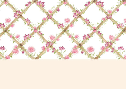 Chrysanthemums & Tiger Tulips Bamboo Trellis Wallpaper Border