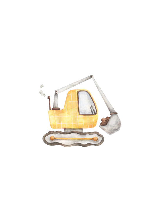 Excavator Nursery Art Print Portrait Orientation