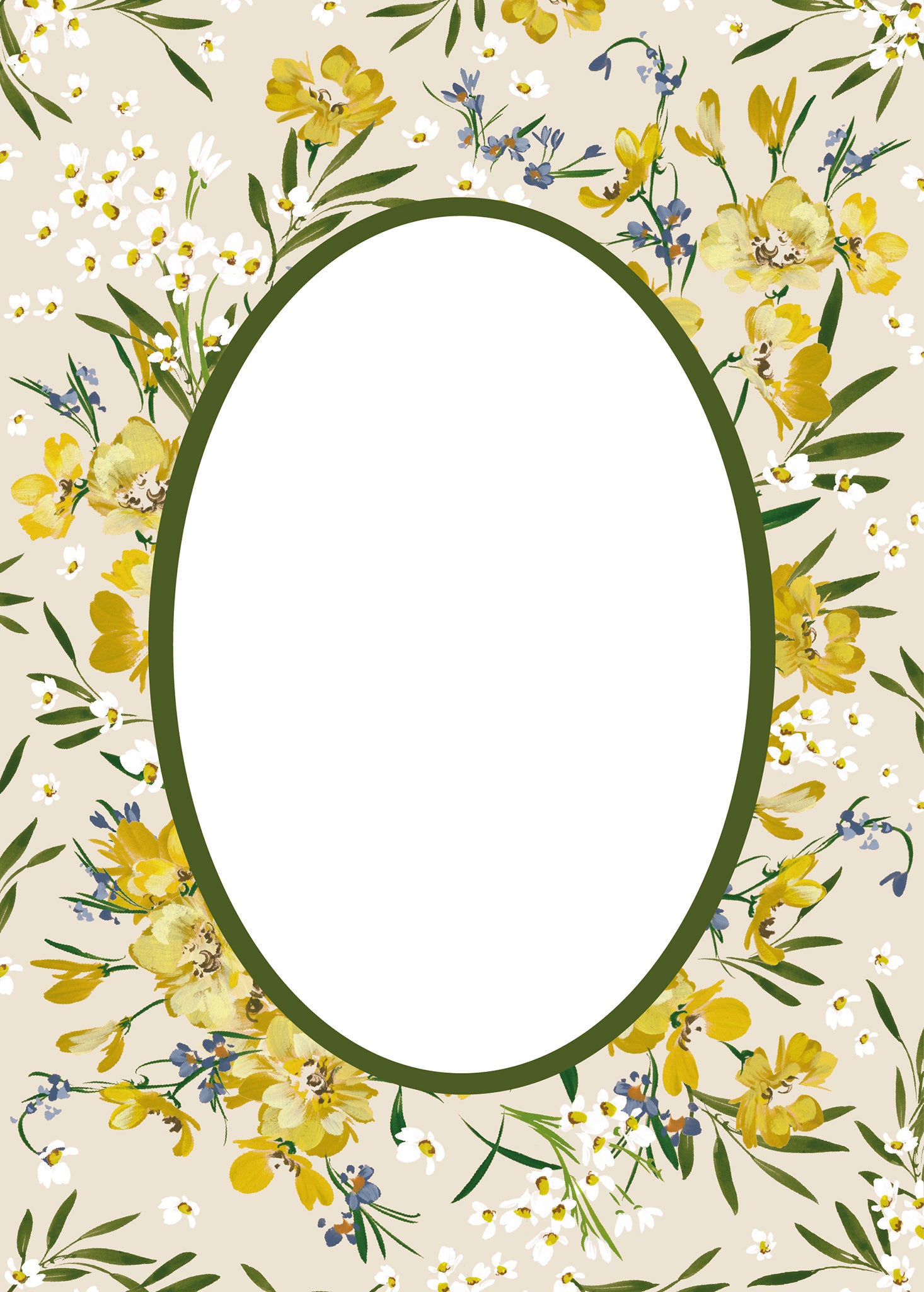 Oval Green Garden Floral Patterned Photo Mat