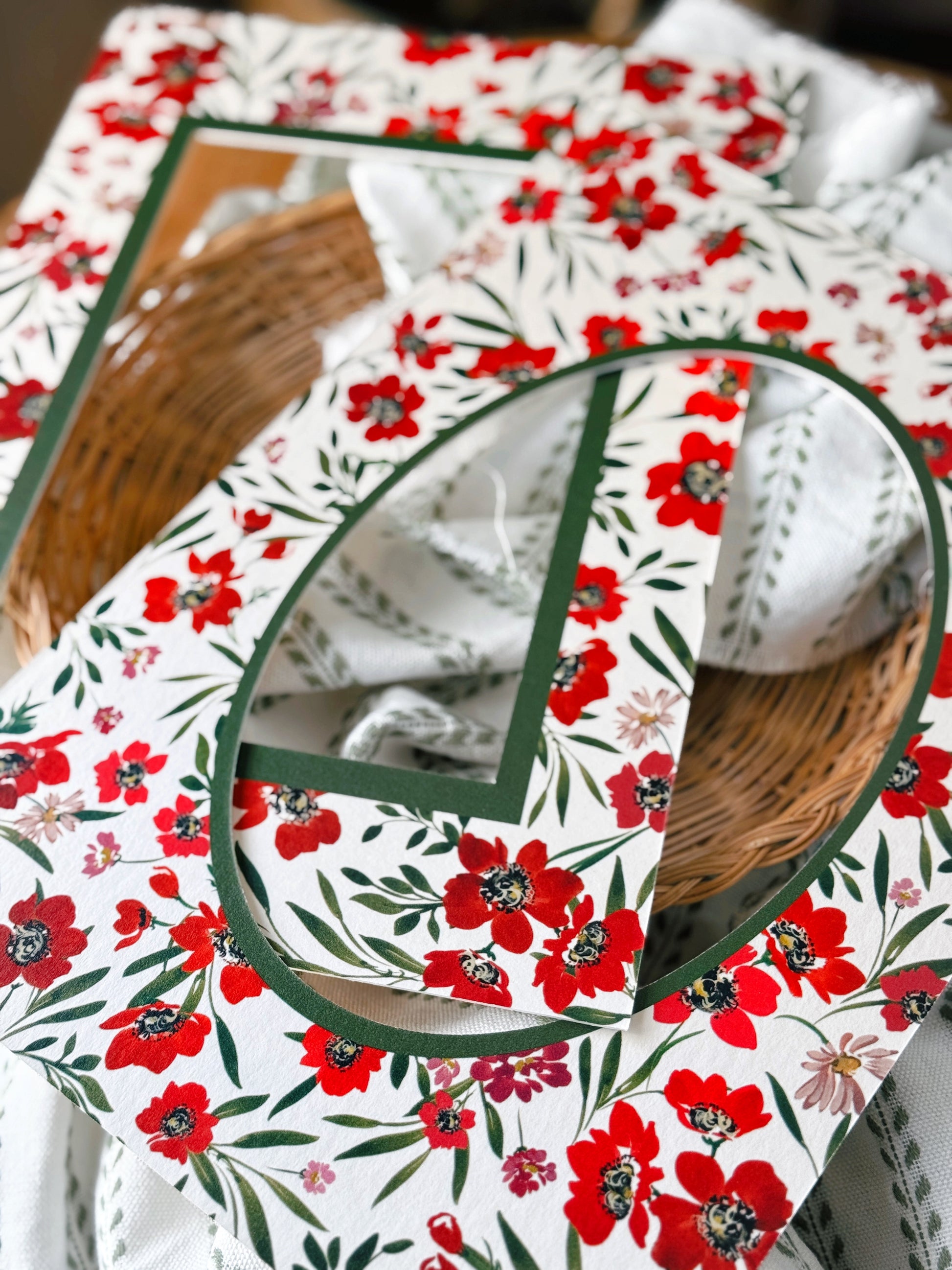 Oval Scarlet Reverie Floral Patterned Photo Mat