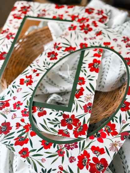 Oval Scarlet Reverie Floral Patterned Photo Mat