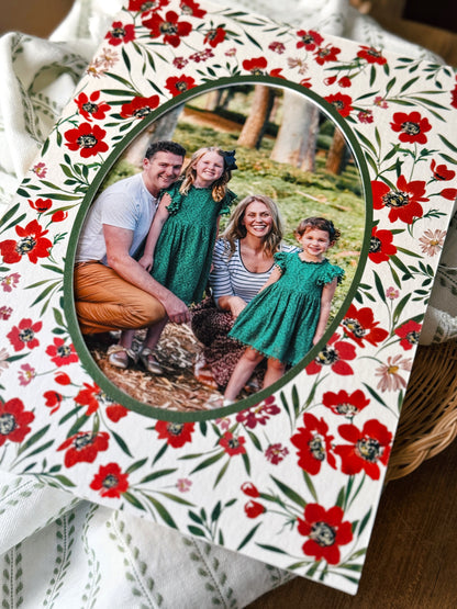 Oval Scarlet Reverie Floral Patterned Photo Mat