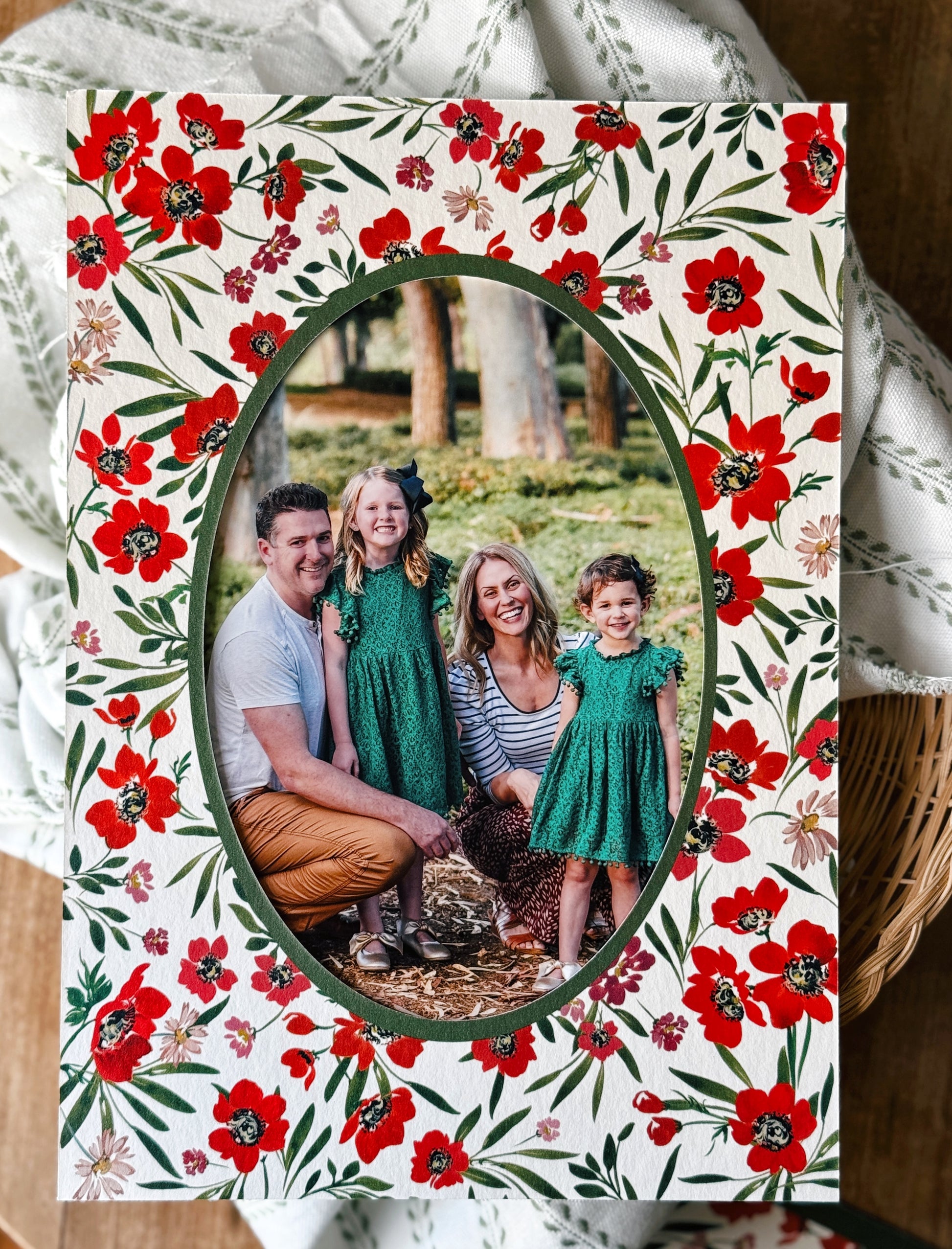 Oval Scarlet Reverie Floral Patterned Photo Mat