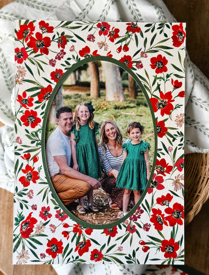 Oval Scarlet Reverie Floral Patterned Photo Mat