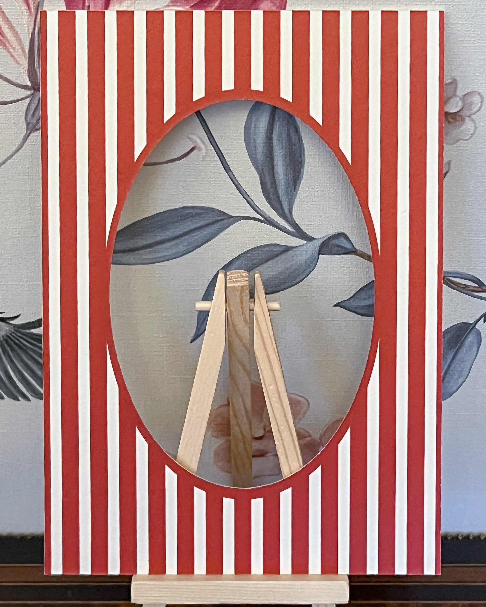 Red Oval Medium Stripes Photo Mat