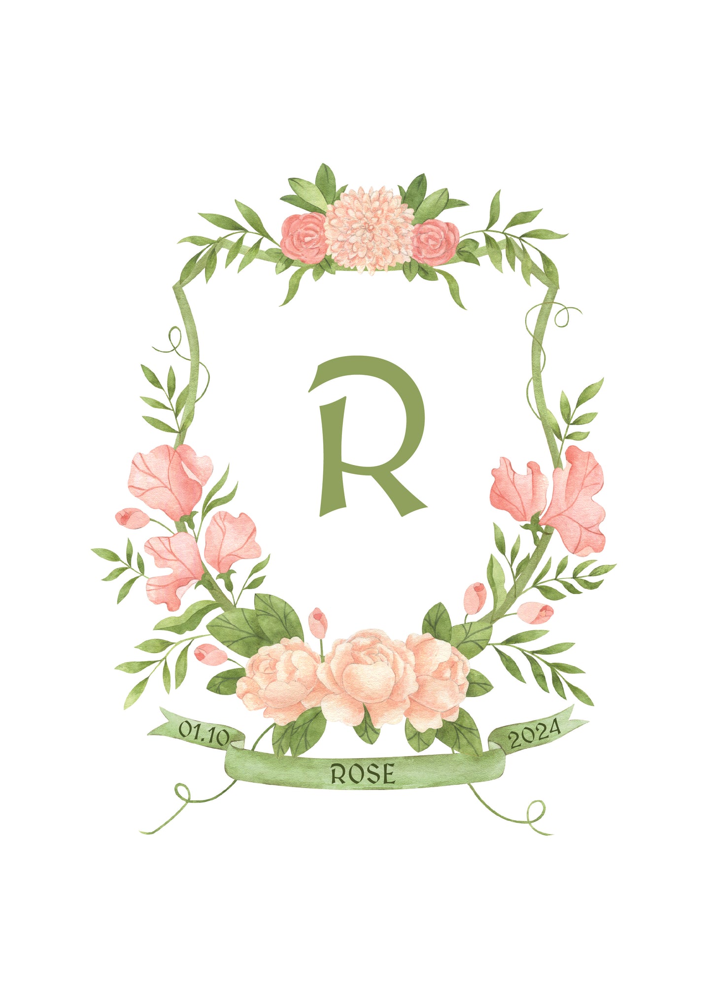 Shield Monogram Nursery Art Print | Personalised Baby Keepsake