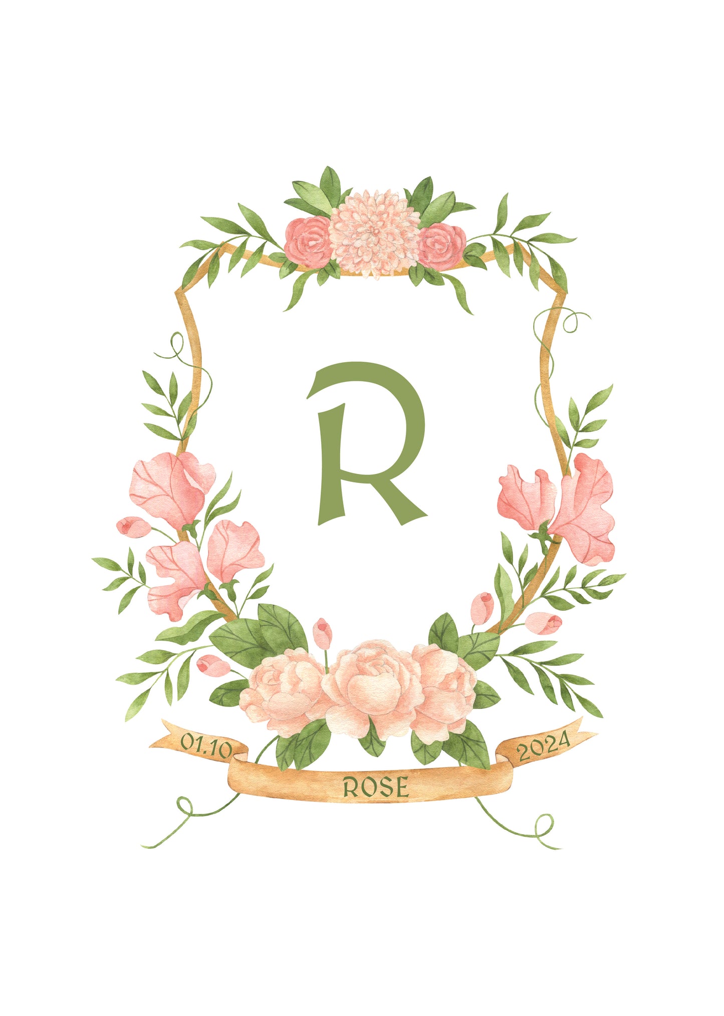 Shield Monogram Nursery Art Print | Personalised Baby Keepsake