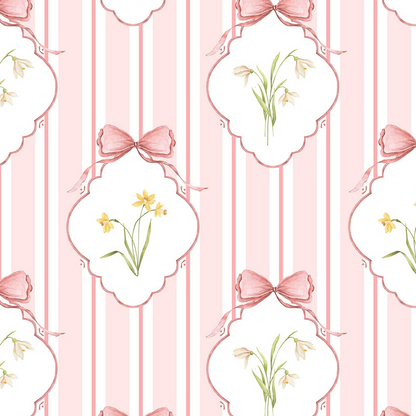 Snowdrops Bold Pinstripe Accent Wallpaper - Diamond Medallion, Coral Background