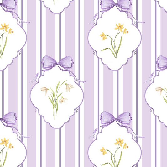 Snowdrops Bold Pinstripe Accent Wallpaper - Diamond Medallion, Lilac Background