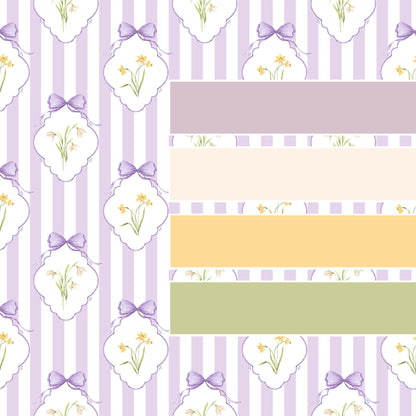 Snowdrops Heritage Stripe Wallpaper - Diamond Medallion, Lilac Background
