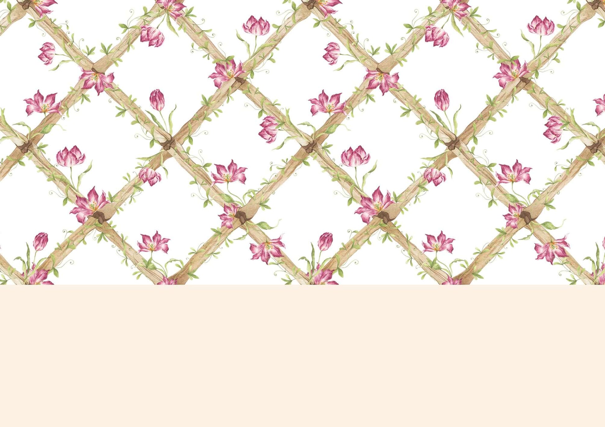 Tiger Tulips Bamboo Trellis Wallpaper Border