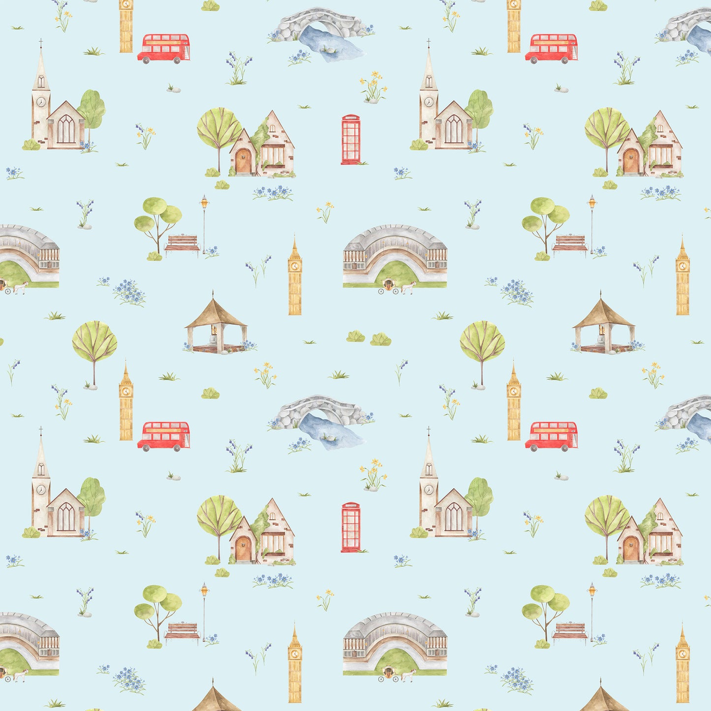 Town & Country Wallpaper - Blue Background, Blue flowers