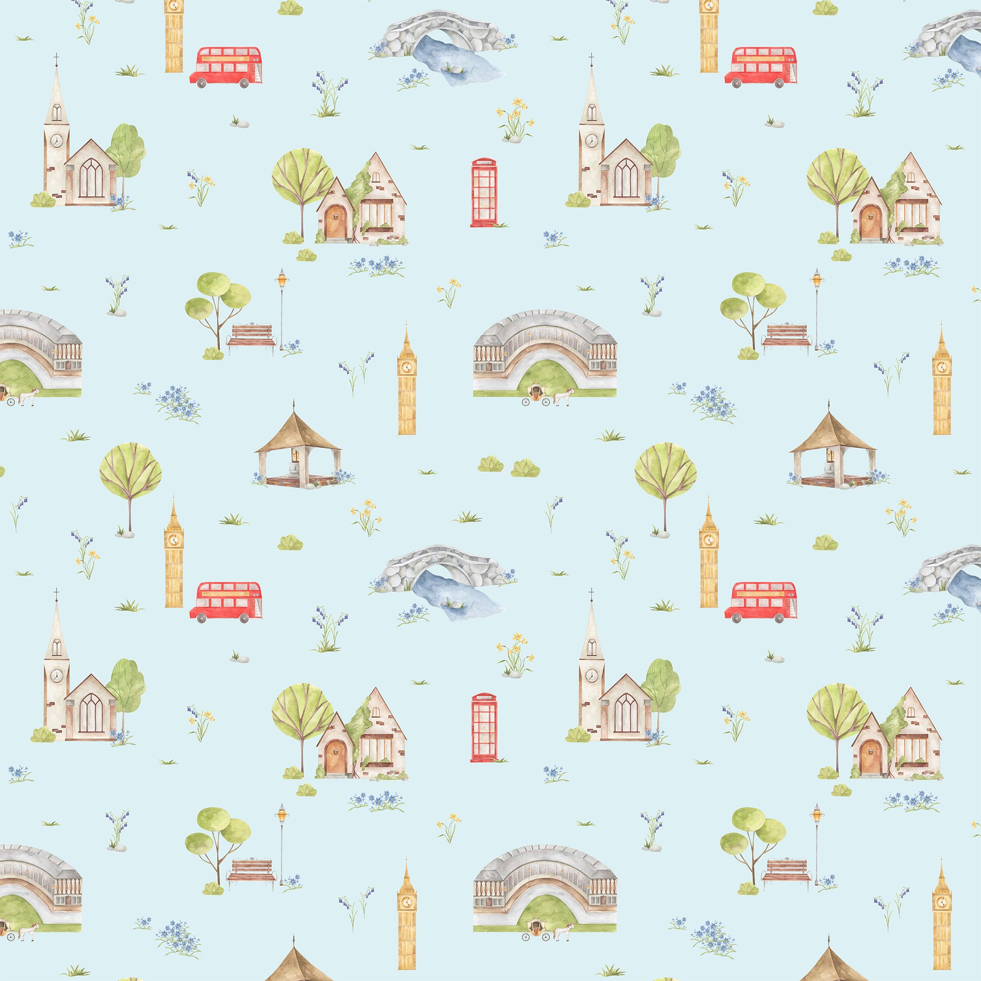 Town & Country Wallpaper - Blue Background, Blue flowers