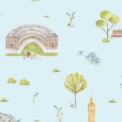 Town & Country Wallpaper - Blue Background, Blue flowers