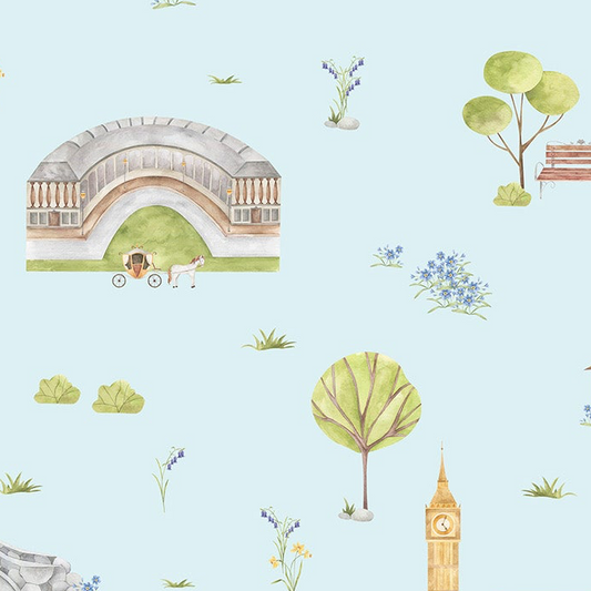 Town & Country Wallpaper - Blue Background, Blue flowers