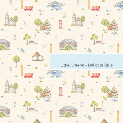 Town & Country Wallpaper - Cream Background, Blue Flowers