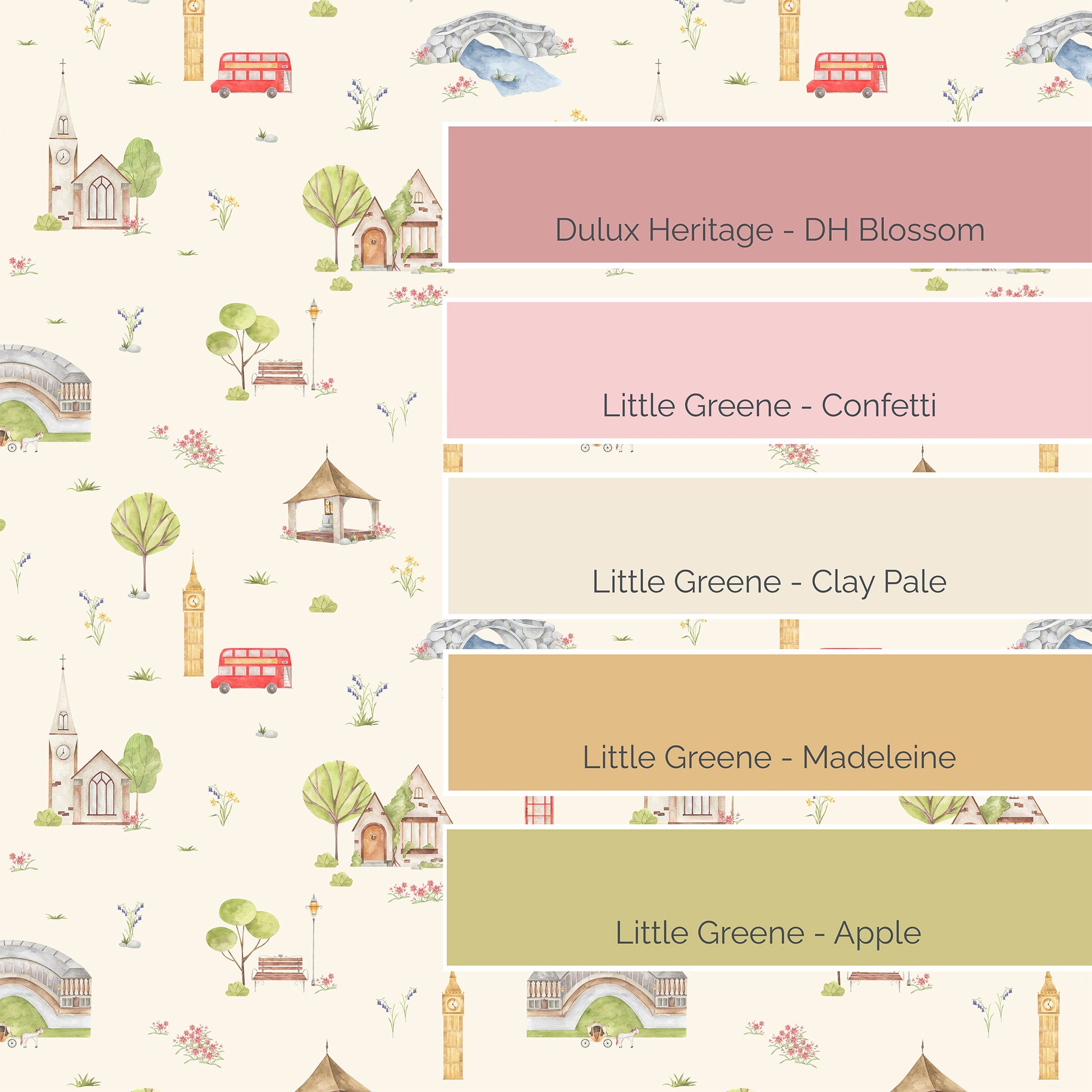 Town & Country Wallpaper - Cream Background, Coral Flowers