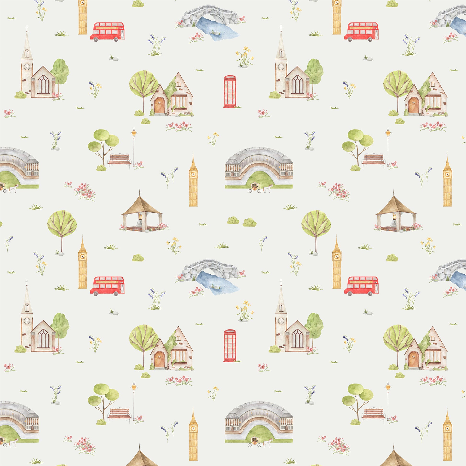 Town & Country Wallpaper - Grey Background, Coral Flowers