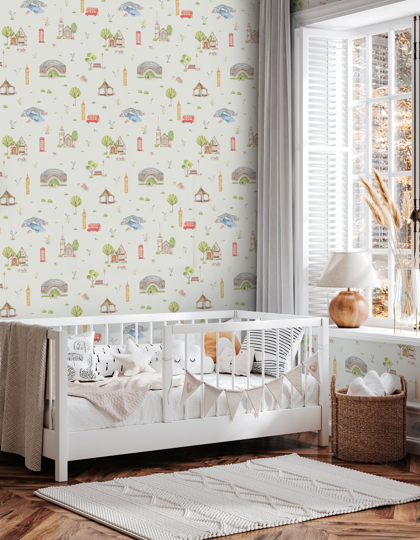 Town & Country Wallpaper - Grey Background, Coral Flowers