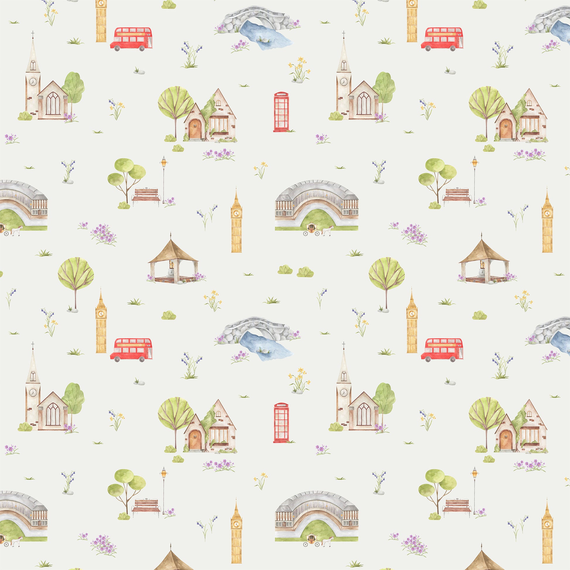 Town & Country Wallpaper - Grey Background, Lilac Flowers