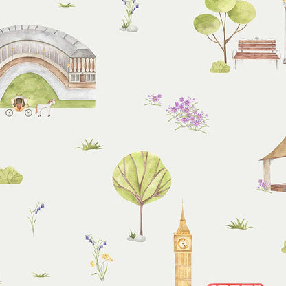 Town & Country Wallpaper - Grey Background, Lilac Flowers