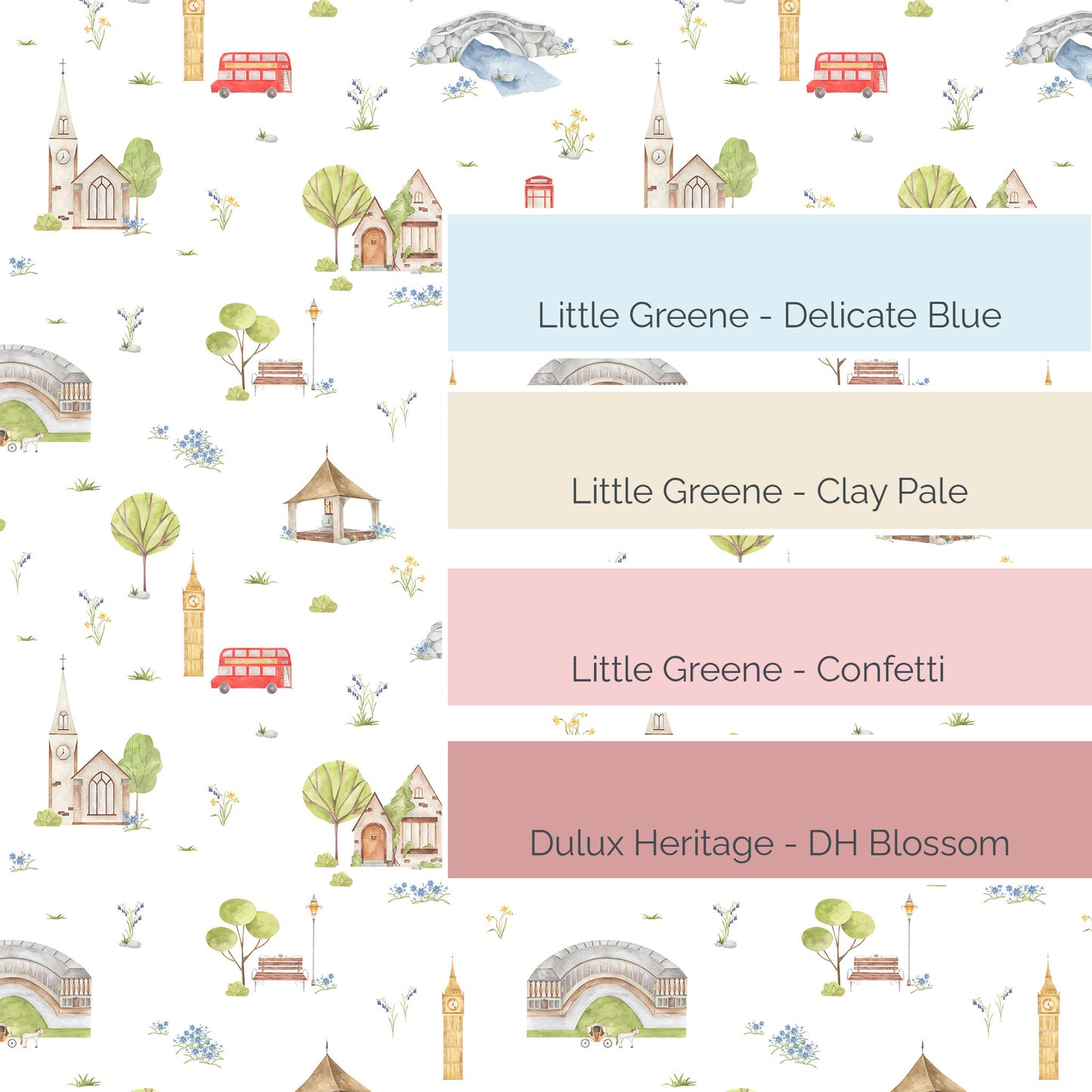 Town & Country Wallpaper - white background, blue flowers