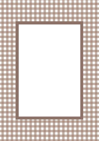 Gingham__Brown__Rectangle

Brown gingham picture frame mat board with warm check pattern; perfect for neutral nursery décor, woodland-themed prints, or timeless family photos — a versatile gift for christenings or classic interiors.