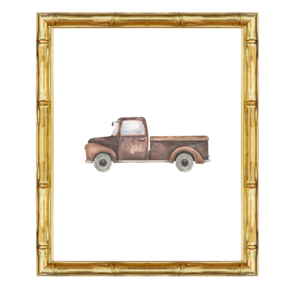 Vintage brown pickup truck nursery art print – a nostalgic illustration perfect for grandmillennial and traditional interiors. A thoughtful gift for baby boys, ideal for birthdays, baby showers, and christenings.