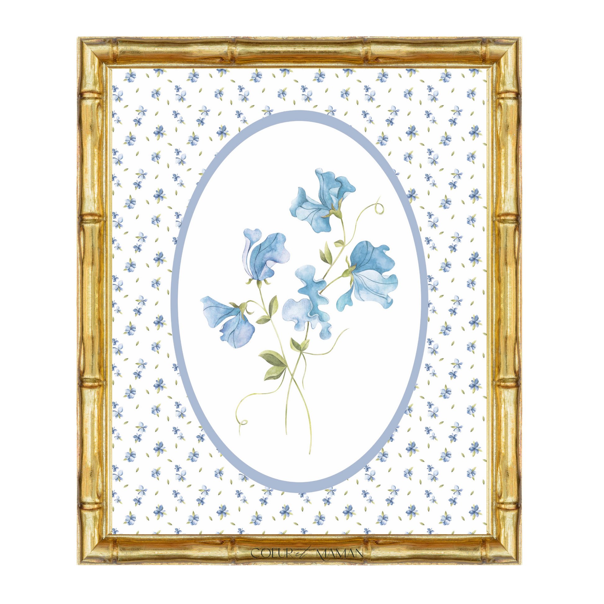 Coeur et Maman Blue Floral Mount Board