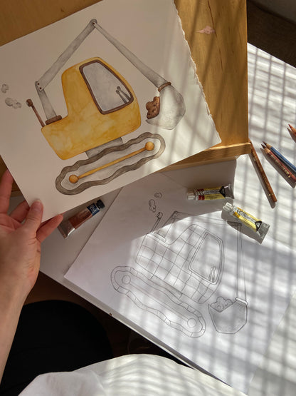 Excavator Nursery Art Print