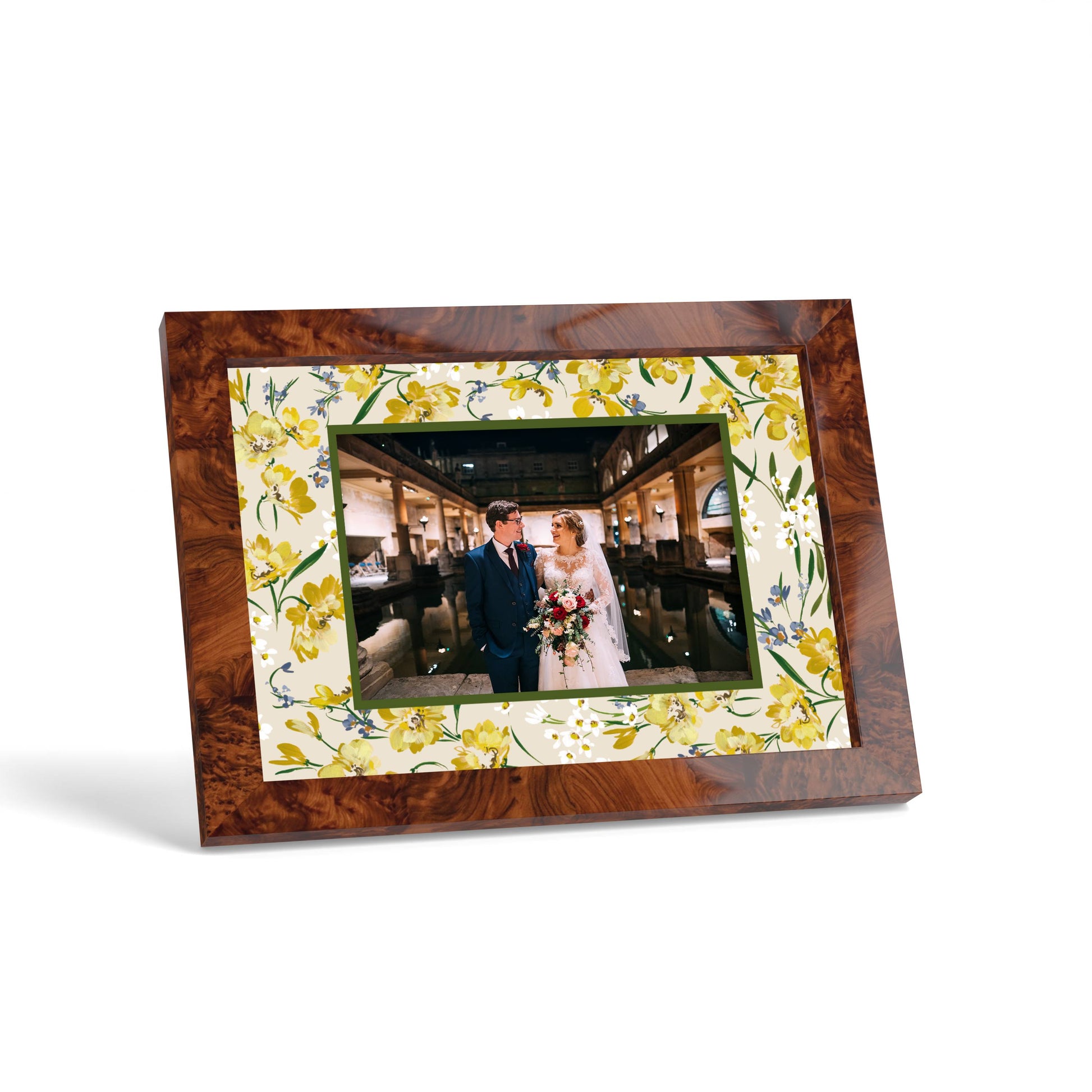 Green Garden Photo Mount - custom photo mat for framing - burlwood frame - surface leaning - Coeur et Maman
