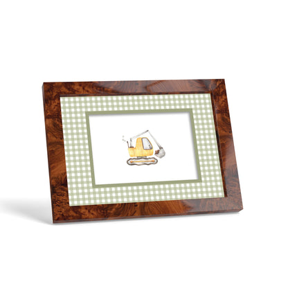 Gingham Photo Mount - custom photo mat for framing - burlwood frame - surface leaning - Coeur et Maman