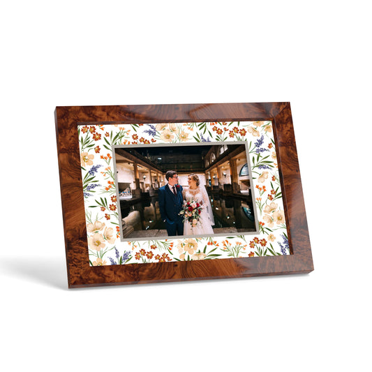 The Meadow Photo Mount - custom photo mat for framing - burlwood frame - surface leaning - Coeur et Maman