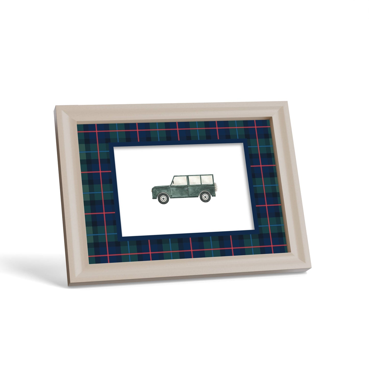Campbell of Cawdor Tartan Photo Mount - custom photo mat for framing - cream frame - surface leaning - Coeur et Maman