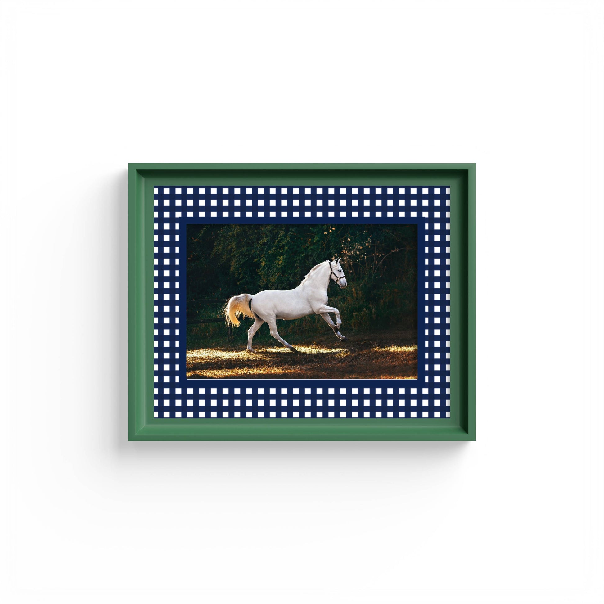 Gingham Photo Mount - mount for picture frame - equestrian gifts - green frame - wall hanging - Coeur et Maman