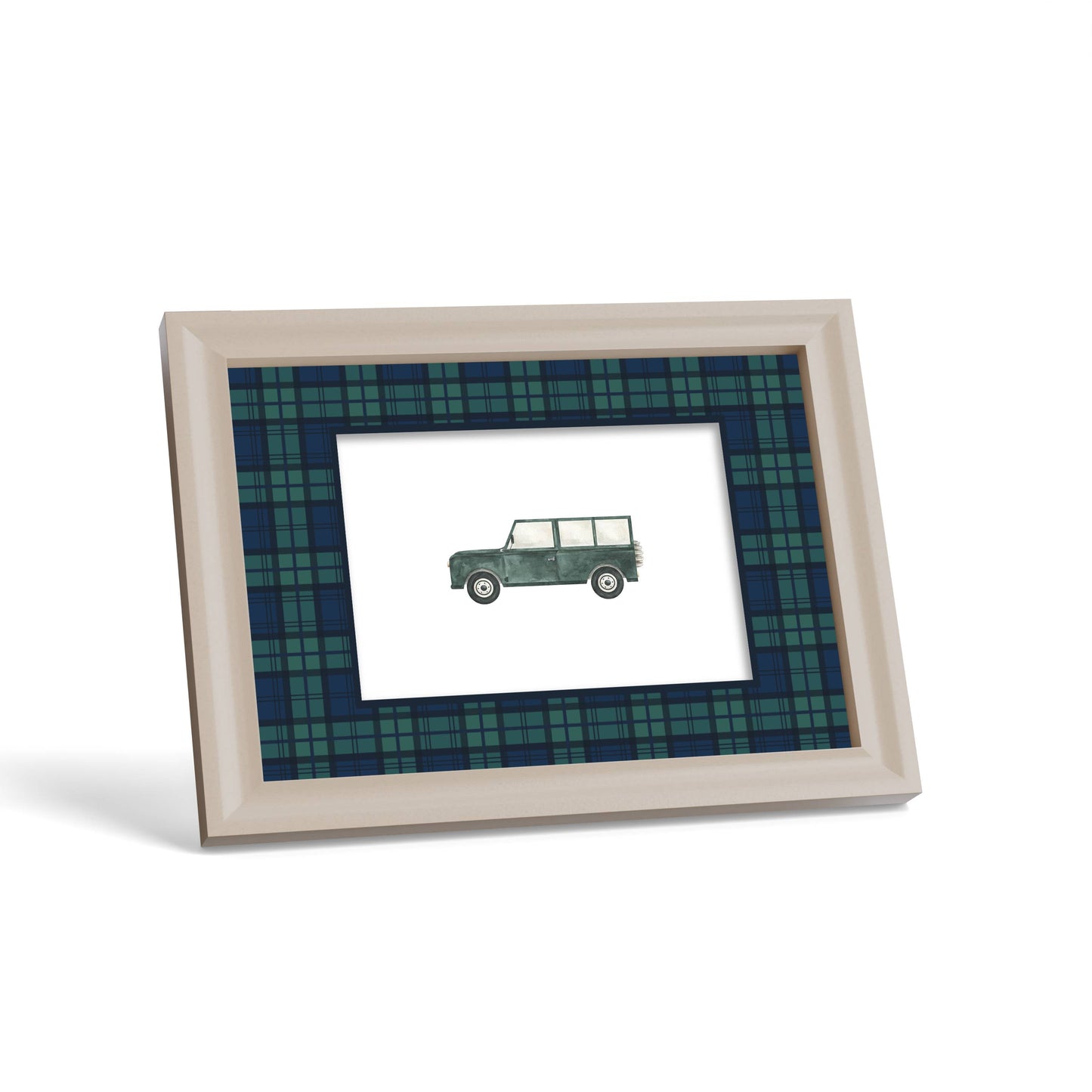 Black Watch Tartan Photo Mount - custom photo mat for framing - cream frame - surface leaning - Coeur et Maman