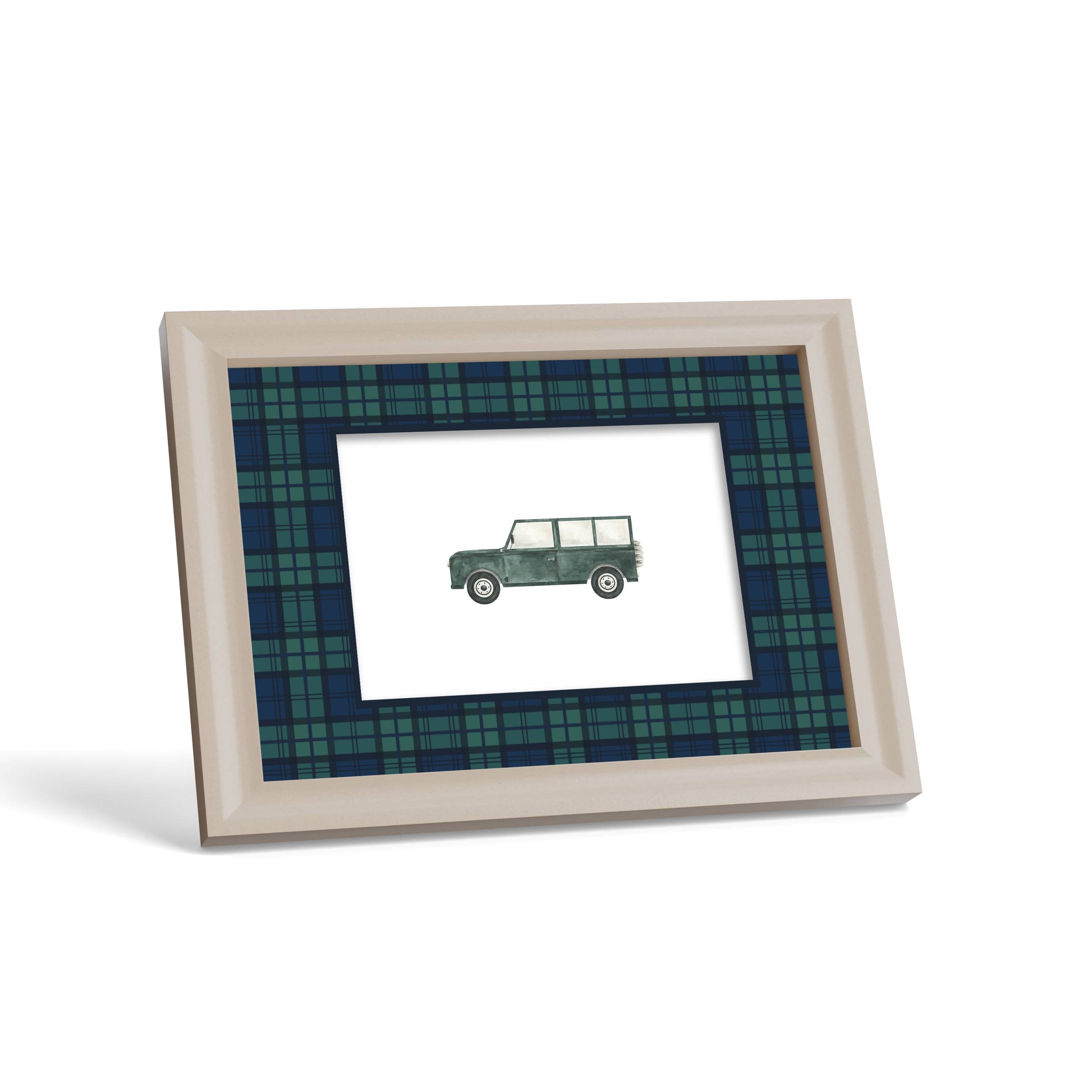 Black Watch Tartan Photo Mount - custom photo mat for framing - cream frame - surface leaning - Coeur et Maman