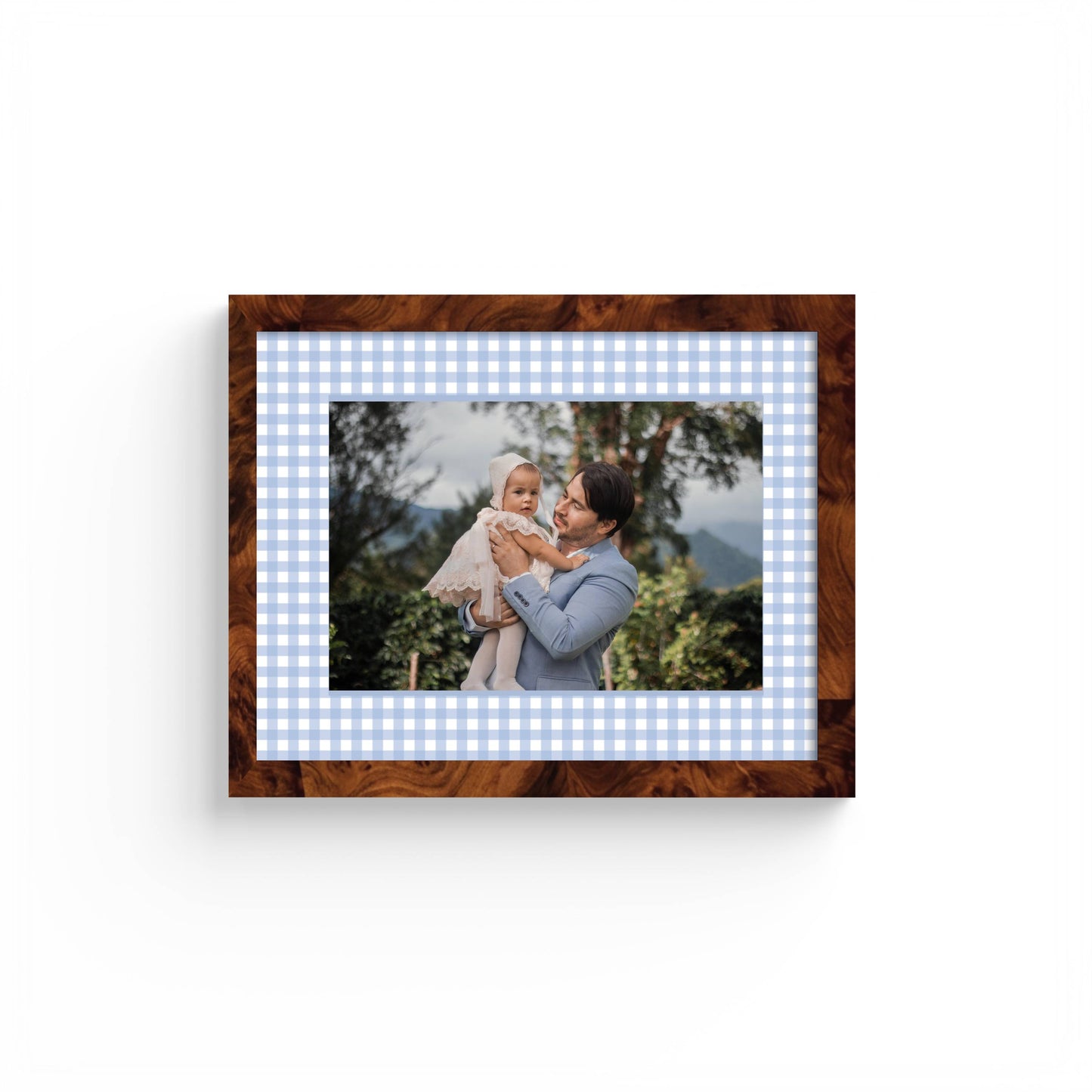 Gingham Photo Mount - custom photo mat for framing christening photos - modern christening gifts - burlwood frame - wall hanging - Coeur et Maman